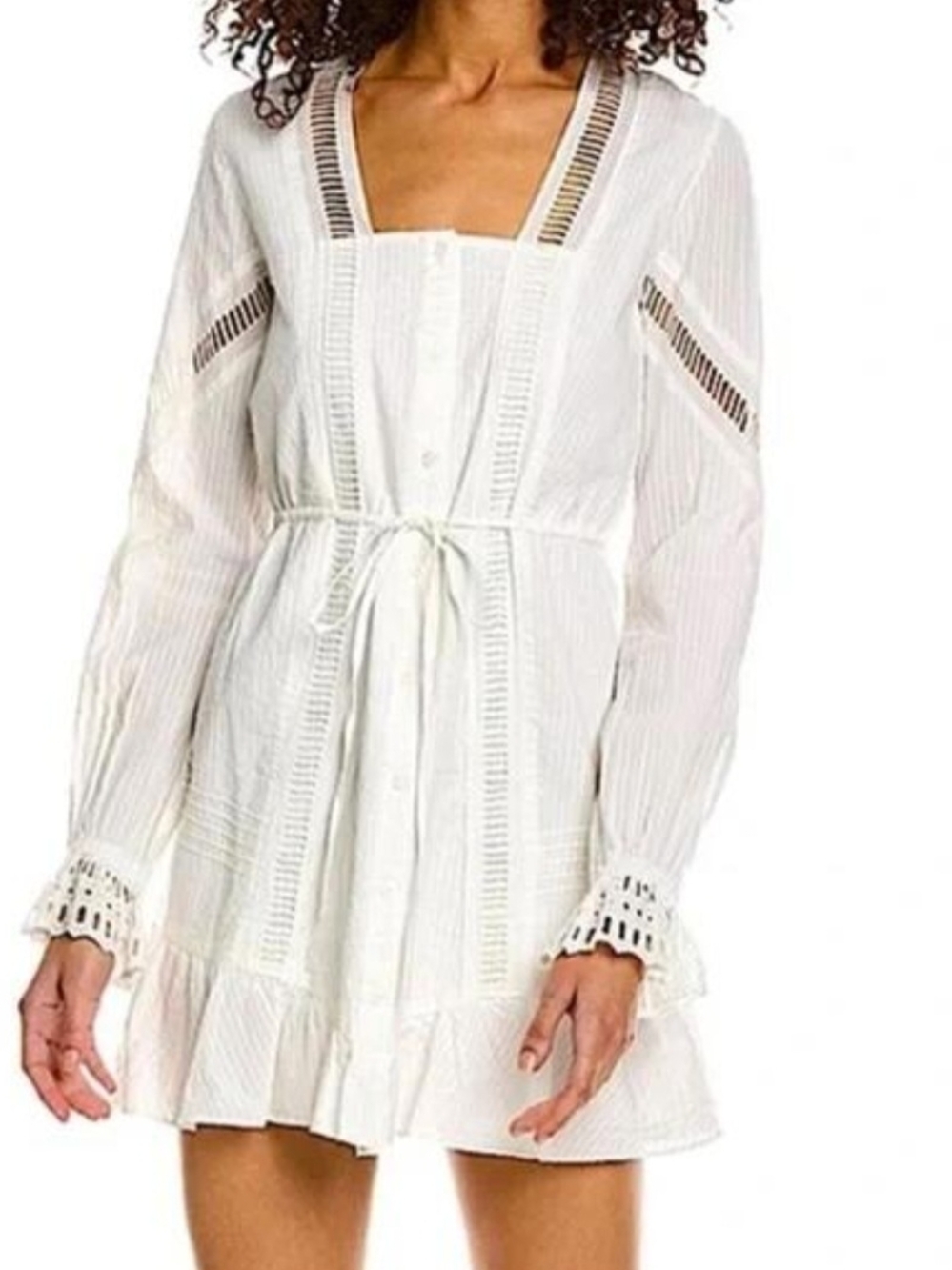 The Kooples White Ladder Trim Lace Eyelet Tie-Waist Mini Dress